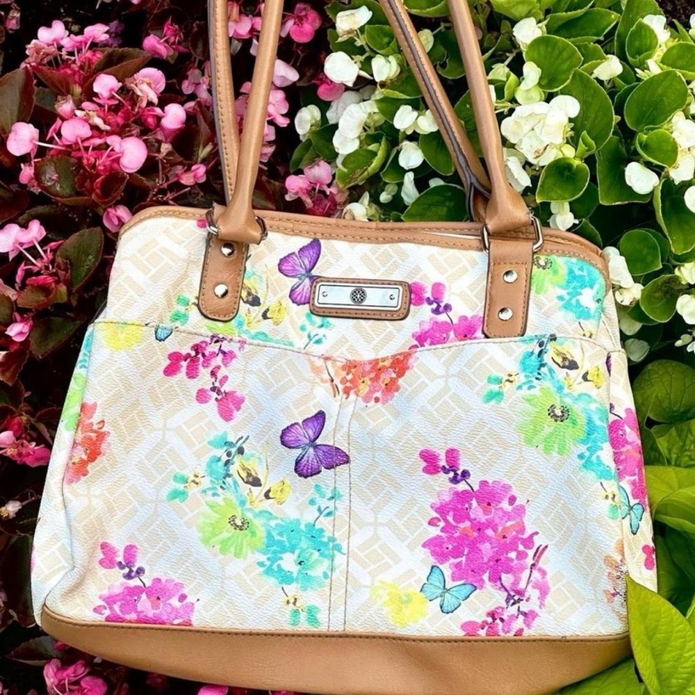Floral Butterfly Studded Shoulder Bag Cream and Pink